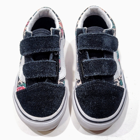 Vans Kids Leopard Floral Old Skool V Sneakers Black Suede 10.5 US Hook & Loop - Picture 3 of 9